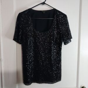 ST. JHON Size 4  Black Sequin Short Sleeve Scoop Neck Top